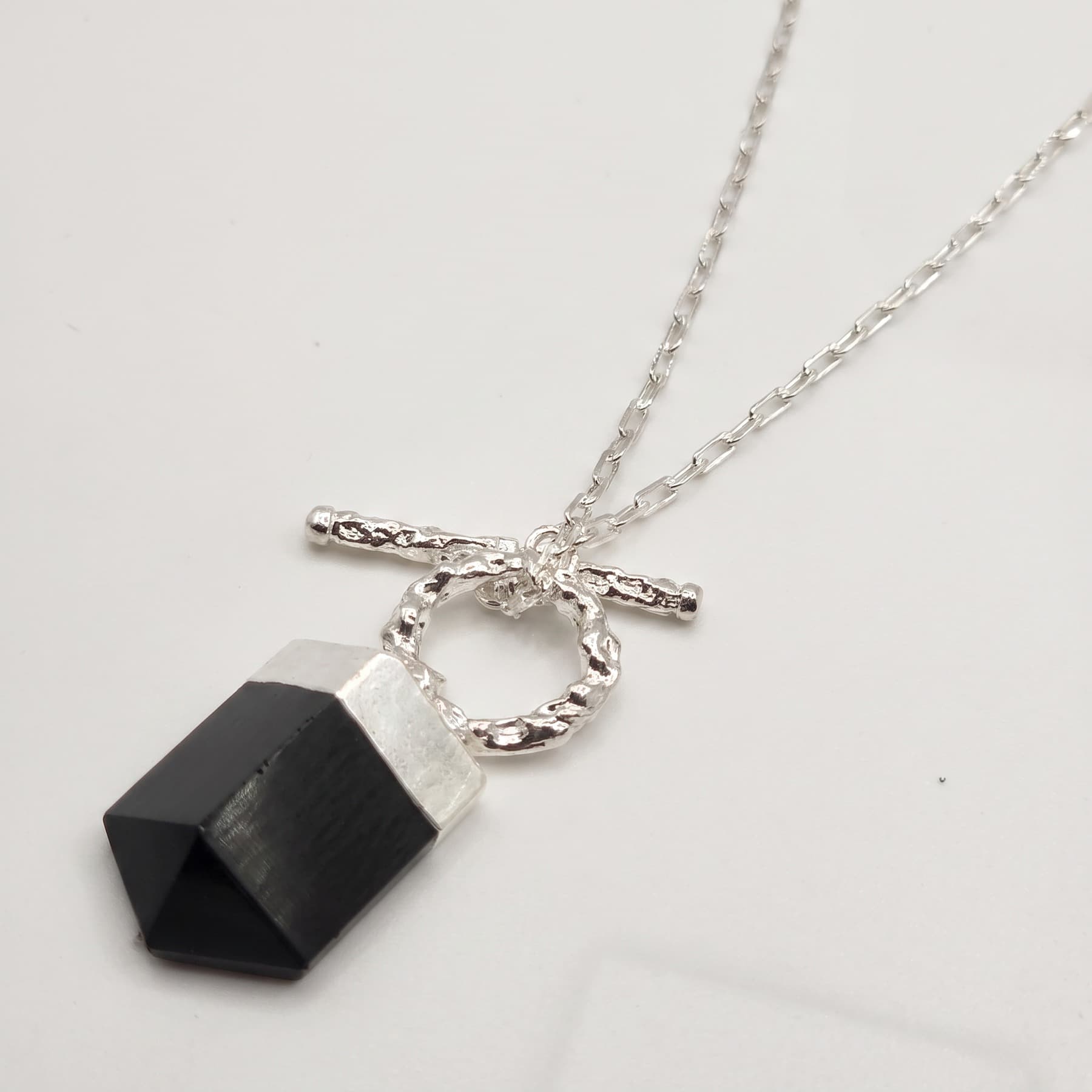 Colar Obsidiana Negra Prata